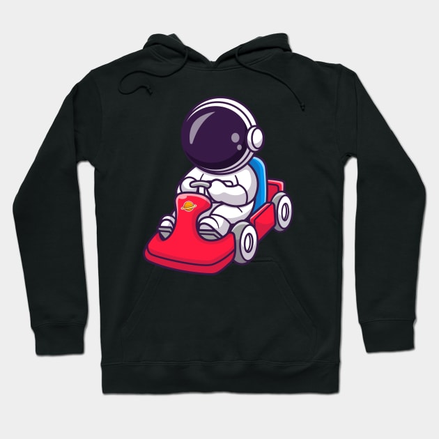 Cute Astronaut Riding Gokart Cartoon Hoodie by Catalyst Labs